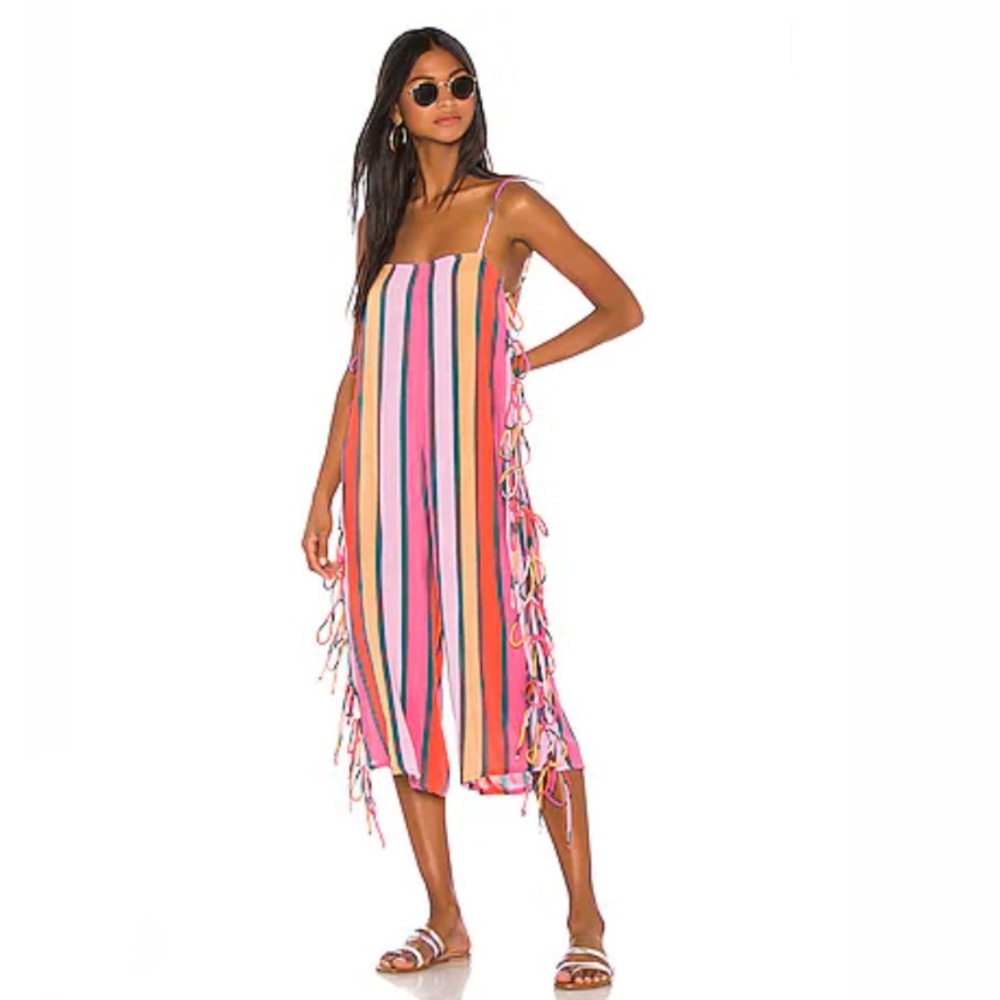 TULAROSA Bright Side Jumpsuit in Pink & Forest Stripe Size XXS from REVOLVE